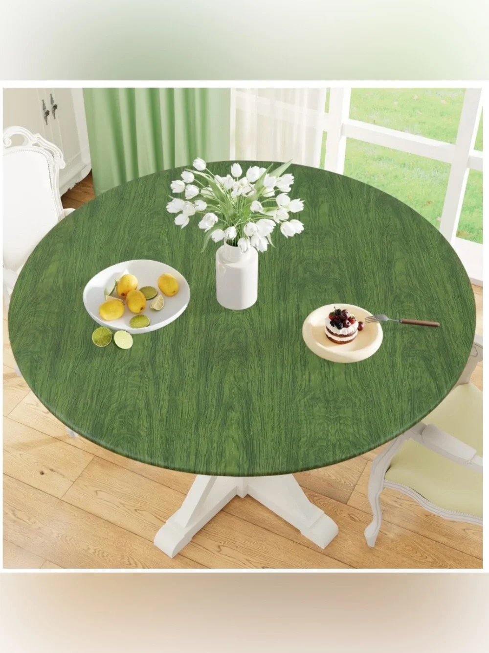 Vinyl Fitted Tablecloth with Flannel Back Waterprood Oil-Proof 46-56” Round